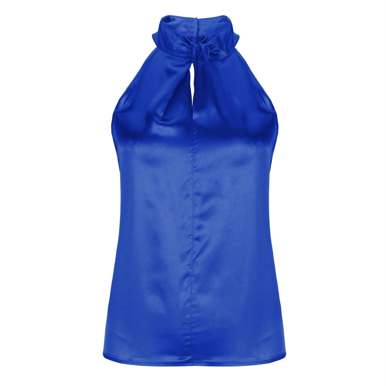 thumbnail image 4 of Blusa sin mangas de satén para mujer - Escote en U con abertura en la espalda, color liso, tejido de poliéster, prenda informal para fiestas - Tallas S/XL, 4 of 5